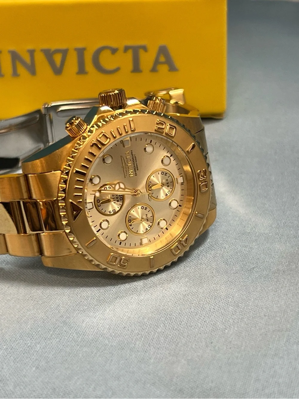 Invicta Gold and Black Brushed Metal Case Back Close-Up.  Model 1774.
